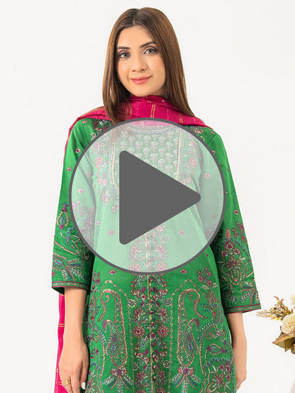 3 Piece Cotton Net Suit-Embroidered (Pret)