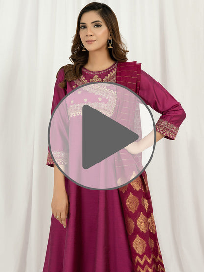 3 Piece Raw Silk Suit-Embroidered (Pret)