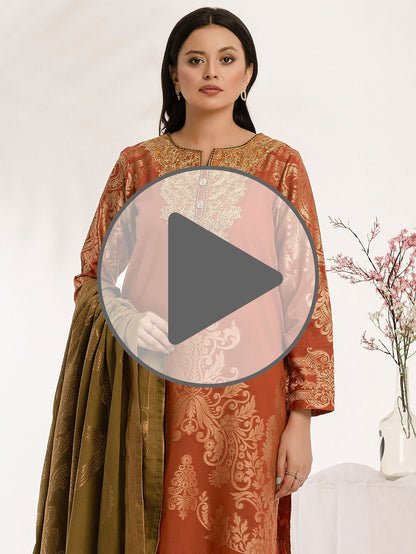 3 Piece Jacquard Suit-Embroidered (Pret)