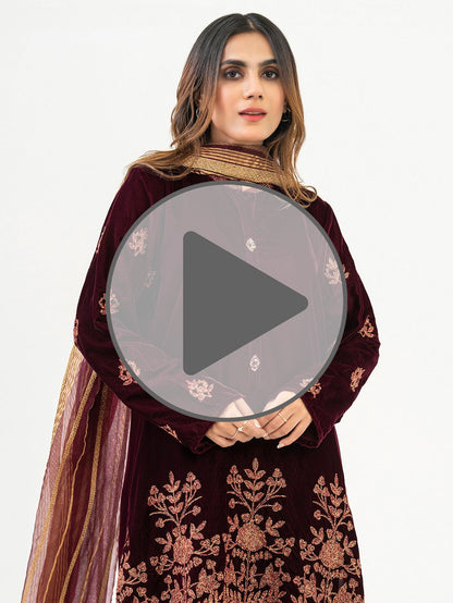 3 Piece Velvet Suit-Embroidered (Pret)