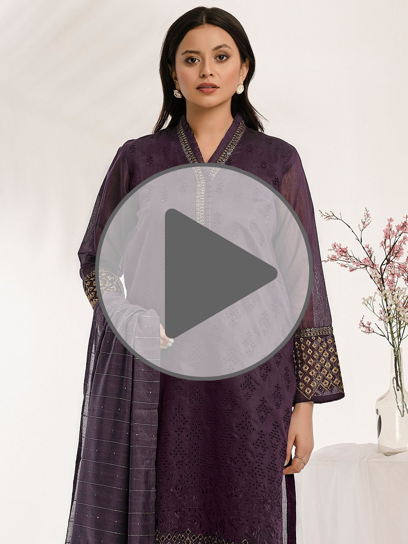 3 Piece Cotton Net Suit-Embroidered (Pret)