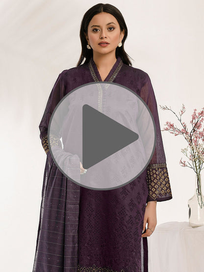 3 Piece Cotton Net Suit-Embroidered (Pret)