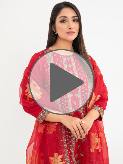 3 Piece Satin Suit-Embroidered(Pret)