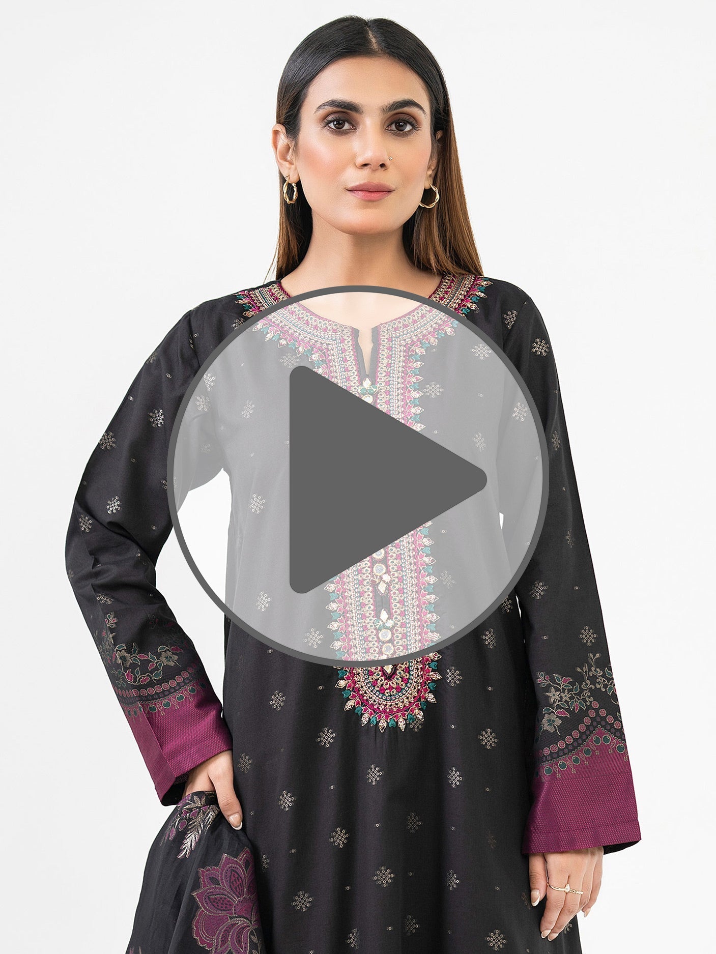 3 Piece Jacquard Suit-Embroidered (Pret)