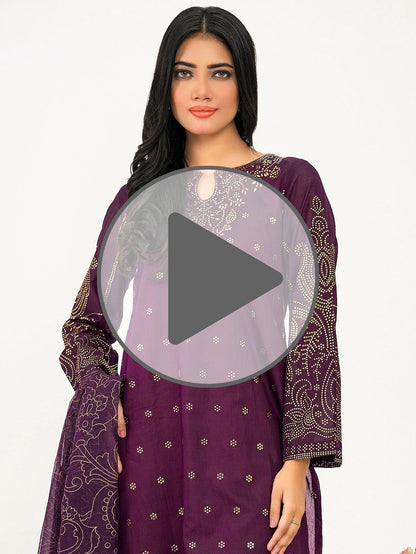 3 Piece Raw Silk Suit-Embellished (Pret)
