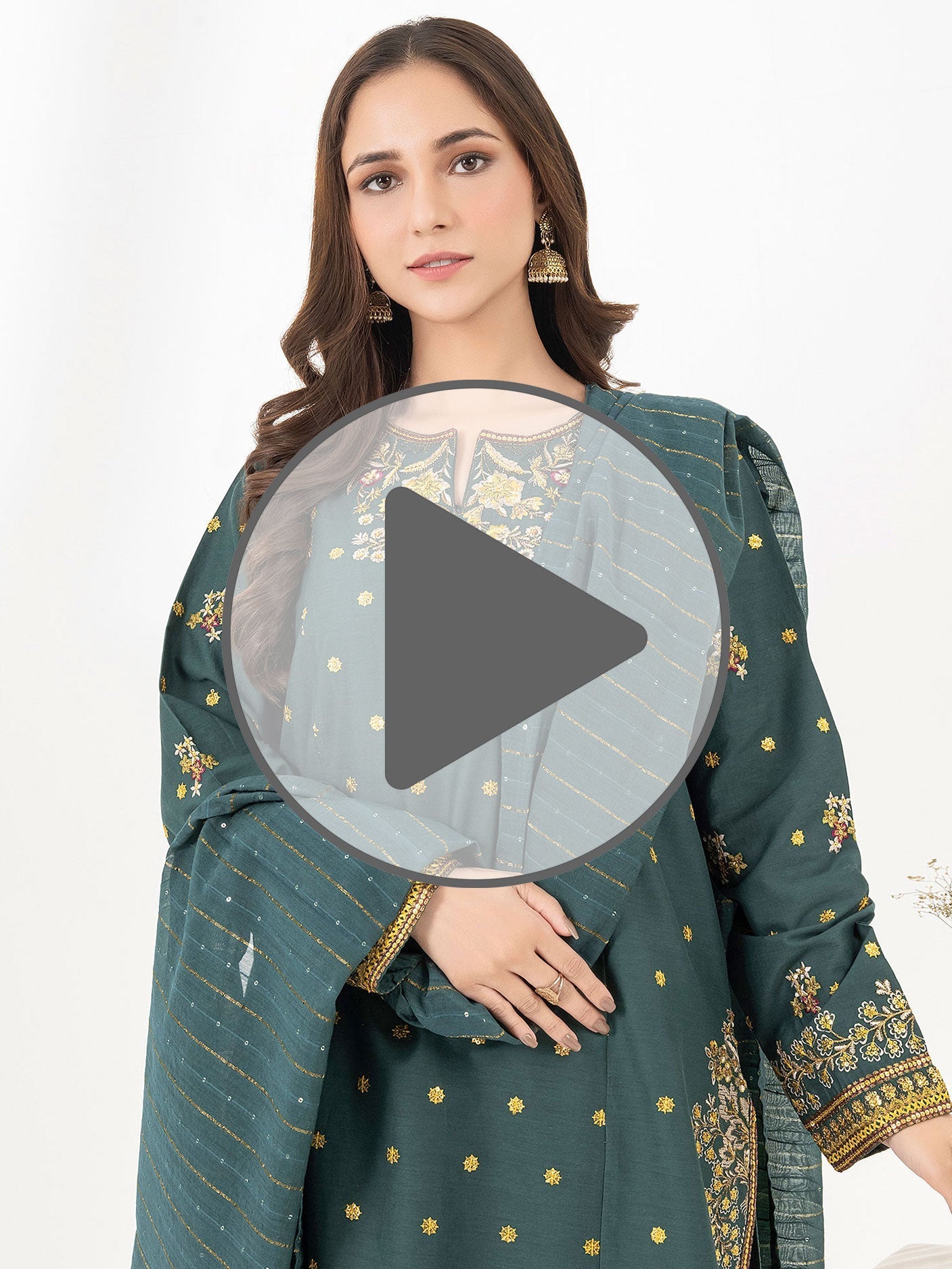 3 Piece Satin Suit-Embroidered (Pret)