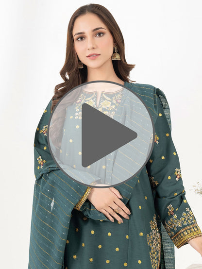 3 Piece Satin Suit-Embroidered (Pret)