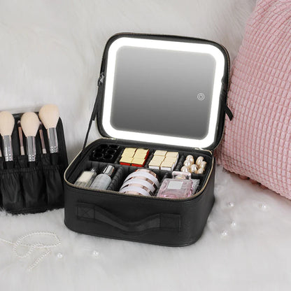 Makeup Bag with Smart LED Mirror Images may