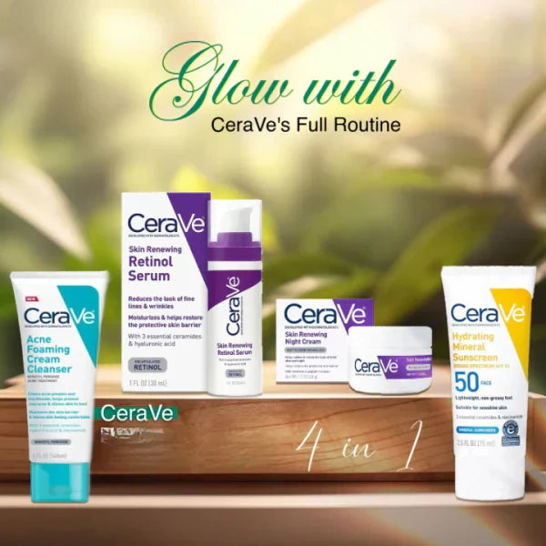 CeraVe 4-in-1 Skincare Kit: Night Cream, Sunblock, Cleanser & Serum